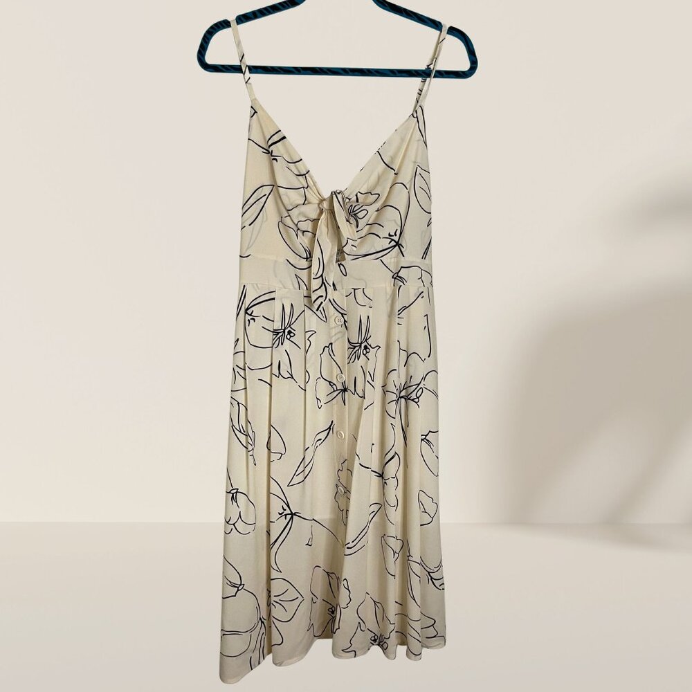 Ecowish Cream Floral Tie-Front Midi Dress XL | Button Front Sundress